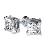7mm Princess Cut Signity CZ Diamond Solitaire Silver Earrings