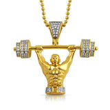 Champion Weightlifter 3D Gold CZ Bling Bling Pendant