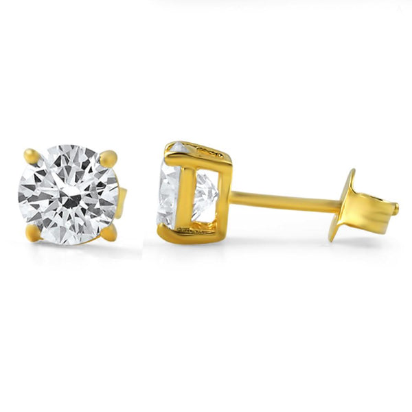 H&A Round Cut CZ Stud Earrings Gold .925 Silver