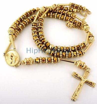 All Gold Raw Ice Bling Bling Rosary Necklace