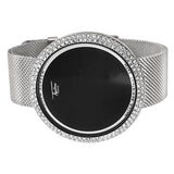 Bling Bling Silver Mesh Band Round LED Touch Screen Watch