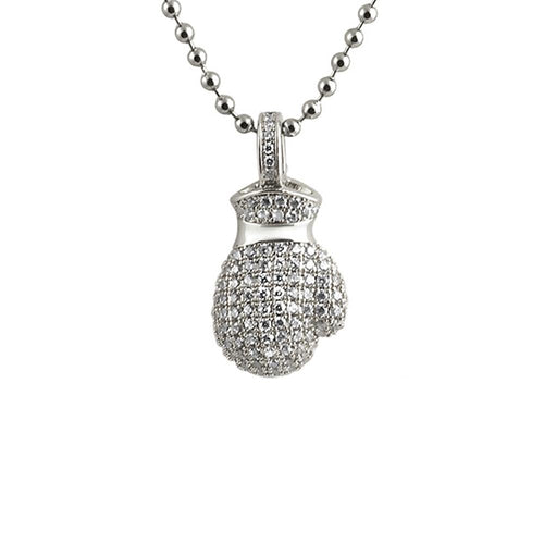 3D Mini Boxing Glove CZ Pendant Rhodium