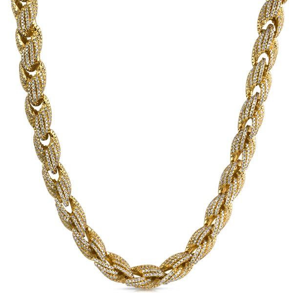 .925 Silver 10MM Rope CZ Gold Bling Bling Chain