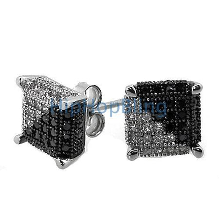 Medium Puffed Kite Black CZ Micro Pave Earrings .925 Silver