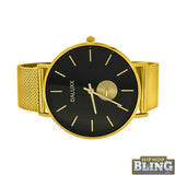 Gold Subdial Mesh Band Watch Black Dial