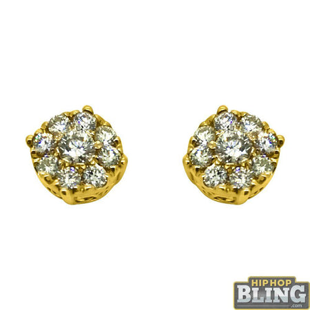 Deep Box Gold Vermeil CZ 32 Stones Bling Micro Pave Earrings .925 Silver