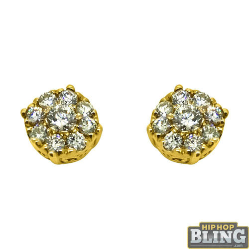 14K Gold .60cttw Diamond Cluster Bling Earrings