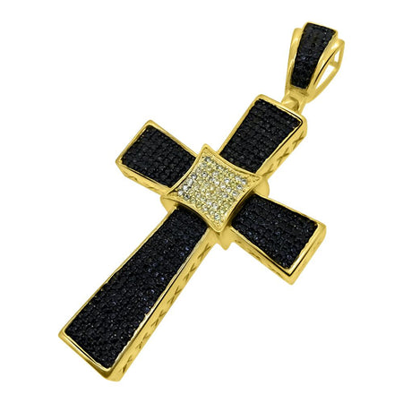 Quad Bling Gold Cross Pendant & Chain Small