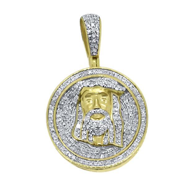 Gold Jesus Medallion .925 Silver Pendant .59cttw