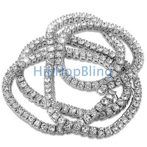 Bling Bling Fully Iced Out Rhodium 1 Row Chain