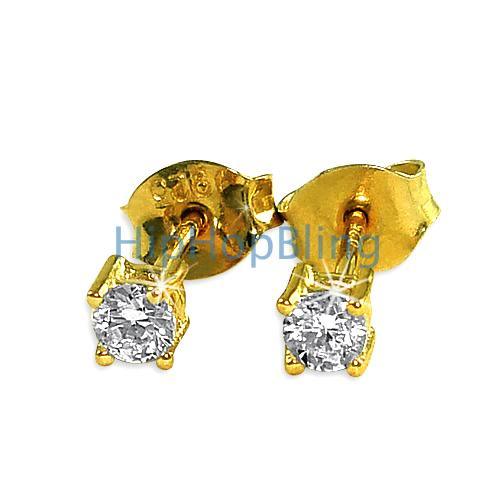 3mm Round Signity CZ Gold Vermeil Earrings