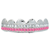 PINK / CLEAR Double Bar SILVER Iced Out Grillz Hip Hop Bling Grills TOP