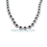 360 Cluster CZ Bling Bling Chain White with Blue Center