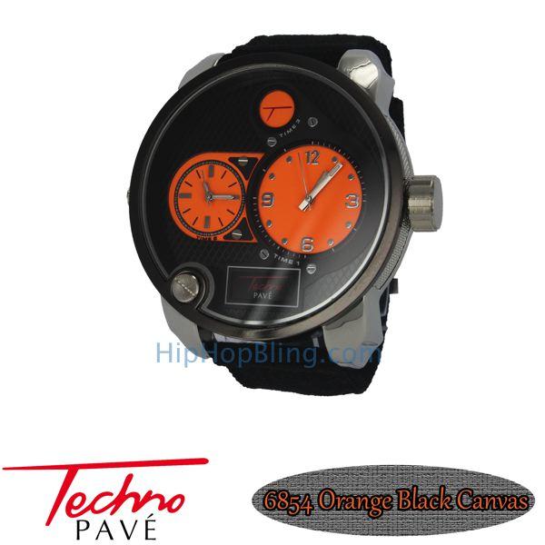 Orange Dual Time Zone Silver Watch Black Canvas Band