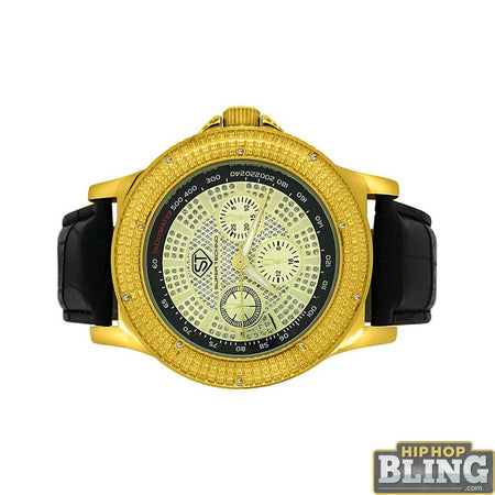 1.00cttw Diamond Ice Time Watch Prince IP Gold