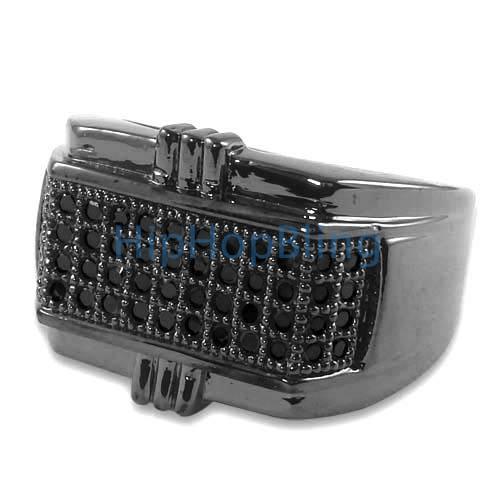 All Black Pimp CZ Micro Pave .925 Silver Mens Iced Out Ring