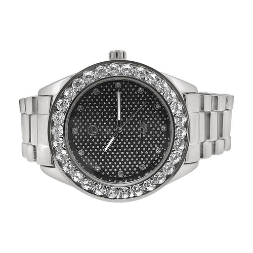 46MM Big Stones Bezel Black Dial Silver Hip Hop Watch