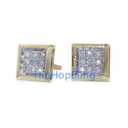 3D Cube CZ Gold Micro Pave Iced Out Earrings