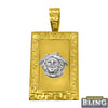 10K Gold Medusa Block Pendant with Greek Border