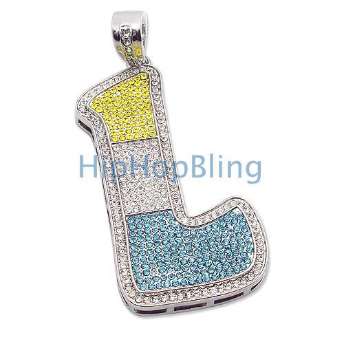 L Color Graffiti Initial Iced Out Pendant