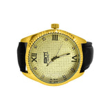 Genuine Diamond Gold Dress Watch Gold Black Strap