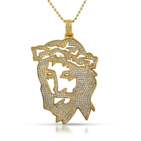 Jesus Cut Out Designer Gold CZ Pendant
