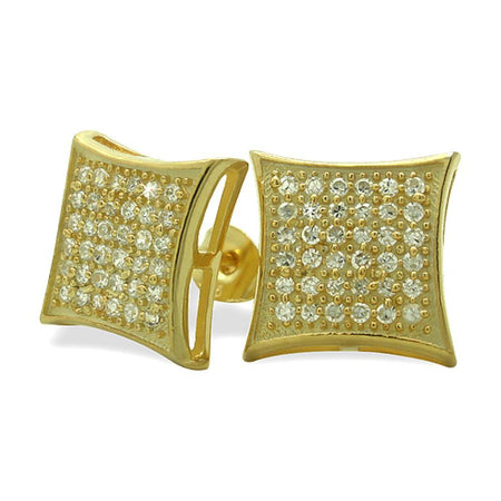Small Deep Box Gold Vermeil CZ Bling Micro Pave Earrings .925 Silver