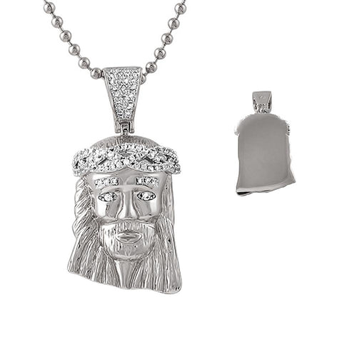Detailed Rhodium Micro Jesus CZ Crown Pendant