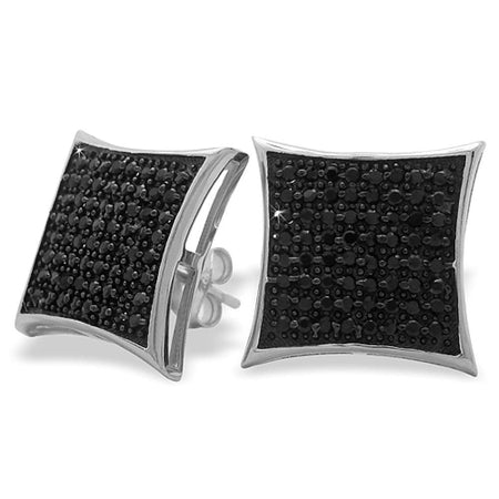 Large Box Black CZ Micro Pave Bling Earrings .925 Silver