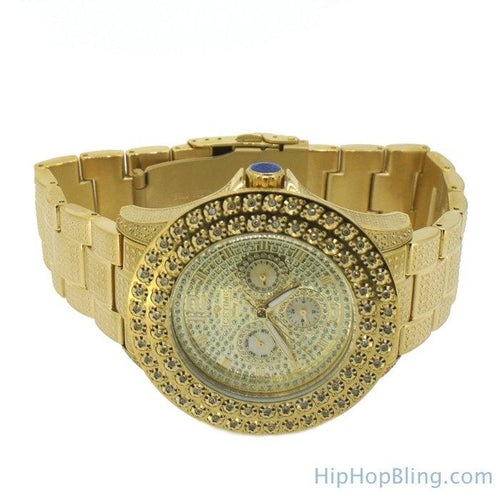 Gold 2 Row .50 Carat Diamond Hip Hop Watch