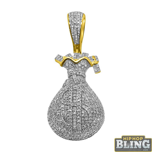 10K Gold Money Bag Pendant .79cttw Diamonds