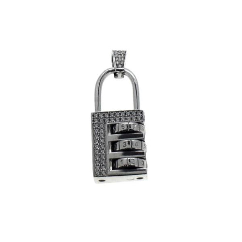 Combination Lock Pendant CZ .925 Silver