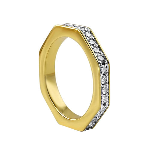 Skinny Octagon Iced Out Gold Ring