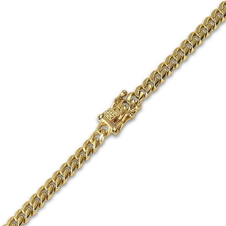 CZ Diamond Lock Gold Steel Cuban Bracelet 10MM