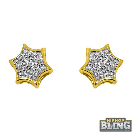 Gold Crown Round Canary CZ Bling Bling Earrings