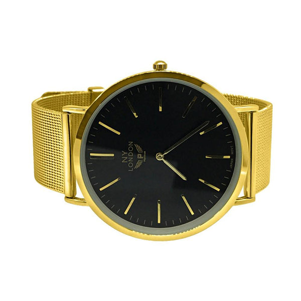 Clean Black Dial Gold Mesh Band Watch