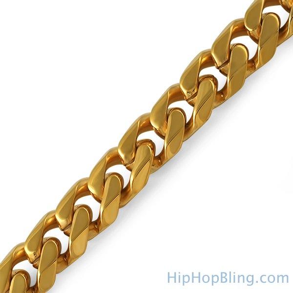 IP Gold 10MM Cuban Thick Bracelet 316L Stainless Steel Box Clasp