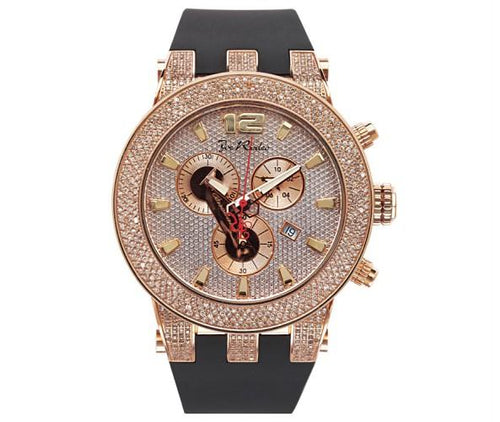 Joe Rodeo Broadway Watch 5.00ct Diamonds Rose Gold Micron Rubber Band