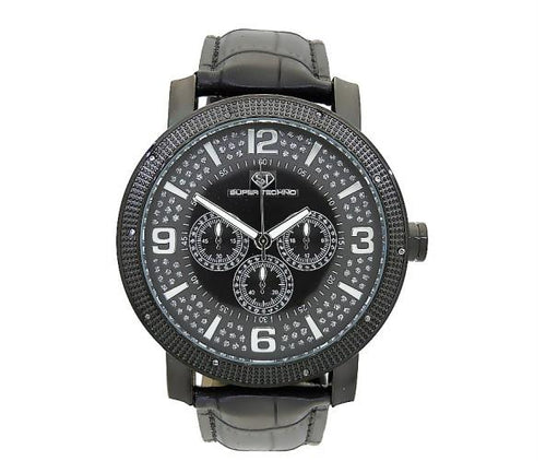 Black Chrono Super Techno Watch .10ct Diamonds