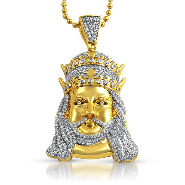 Double Crown Gold Jesus Piece CZ Hip Hop Pendant