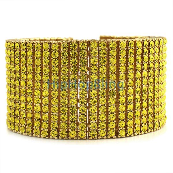 Rick Ross Style All Canary Iced Out 12 Row Gold Bracelet