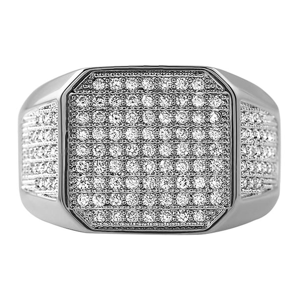 Rhodium Boss CZ Micro Pave Bling Bling Ring