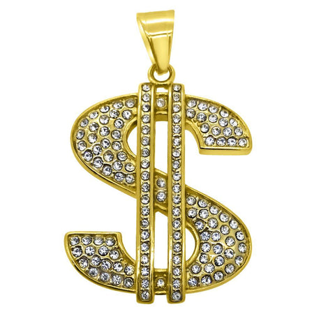 Gold Dollar Sign Bling Bling Pendant & Chain Small