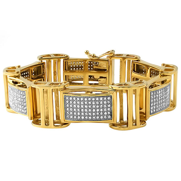 Gold Stainless Steel I Bars Iced Out Bracelet