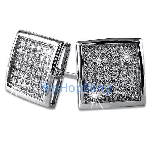 Large Deep Box CZ Micropave Earrings .925 Sterling Silver