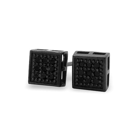 XL 3D Cube CZ Black .925 Silver Micropave Earrings