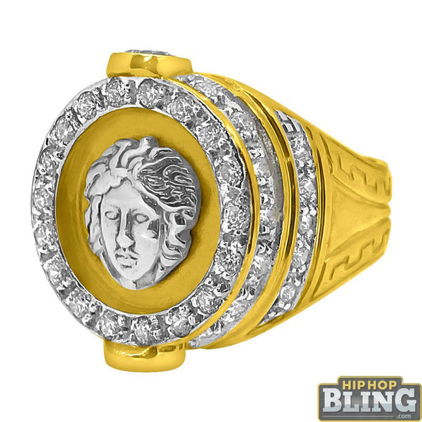 10K Yellow Gold Medusa Triple Decker CZ Ring