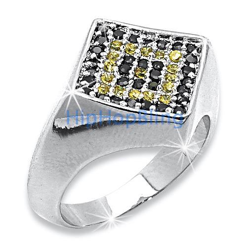 Diamond Classic Canary Black CZ Micro Pave .925 Sterling Silver Mens Ring