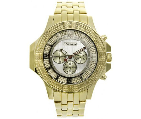 Gold 3 Rows Ice Under Glass Hip Hop Watch