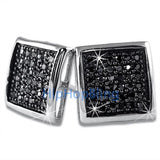 Large Deep Box Black CZ Micropave Earrings .925 Silver